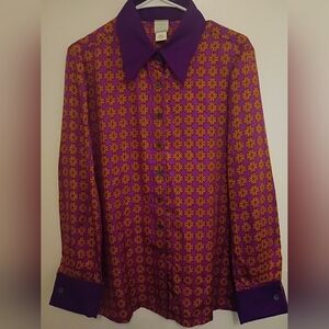Vintage Loulou De La Falaise Purple and Orange Button Down Shirt 100% Silk